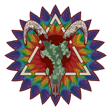 Skull of a bull on a colorful paint texture. Vector boho chic illustration for a poster, postcard, t-shirt print.のイラスト素材