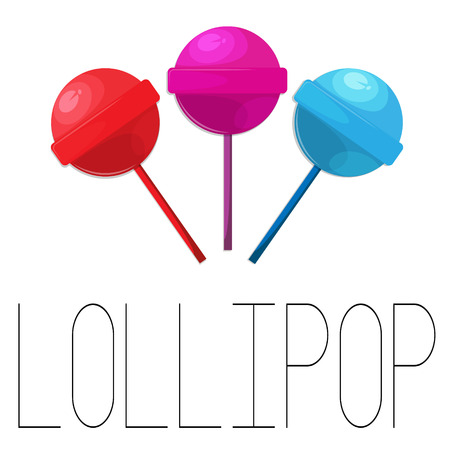 Vector lollipop illustration. Set of three candies red, pink, blue. Caramel tasty decoration. Sweet kids print. Tasty yummy decorationのイラスト素材