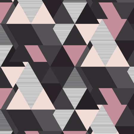 Vector geometrical mosaic pattern. Grey pink and beige futuristic triangle elements. Striped retro decoration print. trendy designのイラスト素材
