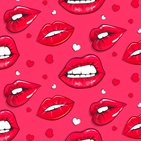 Vector pink lips pattern. Abstract modern lipgloss kiss texture. Shine bright glamour romance fashion decoration. Sexy makeup cover printのイラスト素材