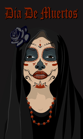Mexican girl in tattoo style with traditional make-upのイラスト素材