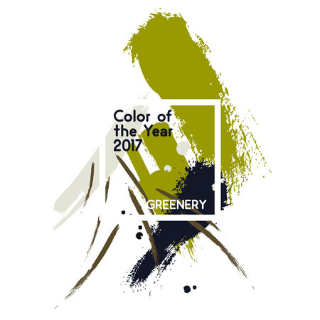 Set of green color brush strokes and texture in watercolor style. Element in the color trend 2017, yellow green shade that evokes first day of spring. Vector illustration with color of year - greeneryのイラスト素材