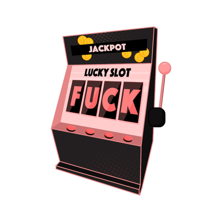 Casino machine print. Jackpot lucky slot automat vector illustration. Las Vegas symbol - gambling game t-shirt print, fortune sign. funny entertainmentのイラスト素材