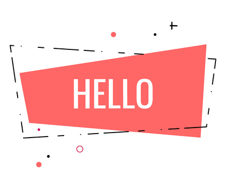 Vector communication bubble with hello word over red background. Trendy flat geometric print, retro style. Simple minimal typography phrase. Creative decorationのイラスト素材