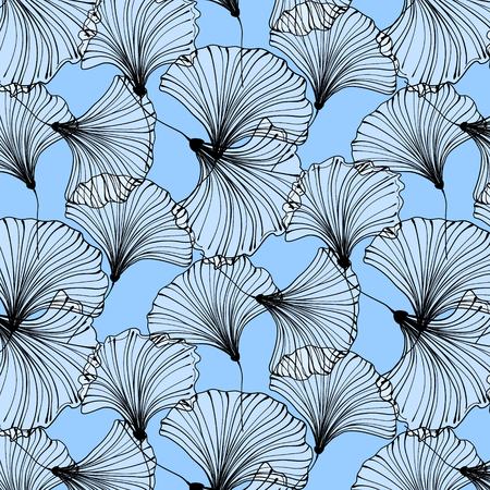 Vector summer beach pattern. Blue ginkgo leaves background. Contemporary color funny cloth texture. Invitation exotic bright printのイラスト素材