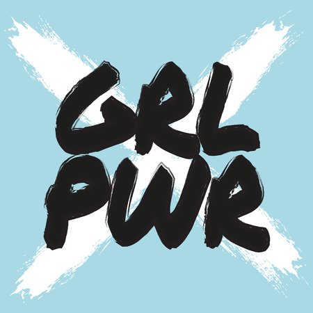 Girl power poster. Vector feminist print. Cool blue white girly slogan quote. Feminism lettering t-shirt print, freedom typography/のイラスト素材