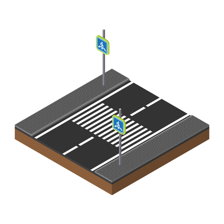 PrintIsometric traffic lights on crossroads illustration. Game template. 3d safety crosswalk road. Creative business city highway crossroad in vectorのイラスト素材