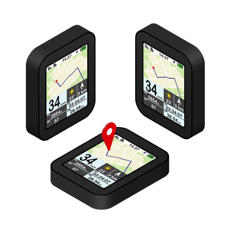Red pointer on map. GPS navigation concept. Isometric illustrationの写真素材