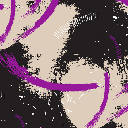 Hand drawn fashion style decoration of modern pattern in black with contrast of violet and beige colors, vintage boho shape, textile cover.のイラスト素材
