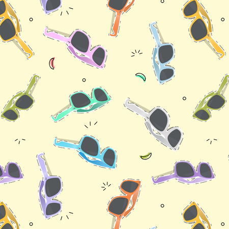 Vector sunglasses pattern. Modern graphic eye lens in rainbow colors. Pastel summer textile. Trendy fancy cover.のイラスト素材