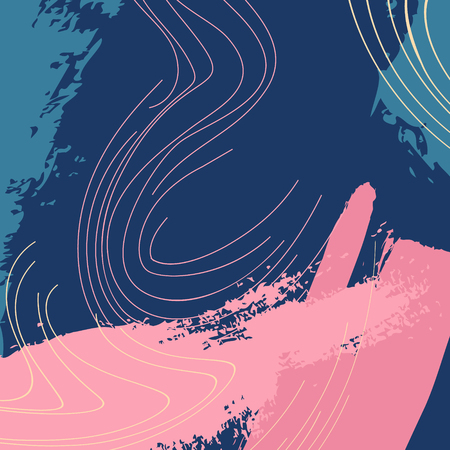 Vector dymanic navy pink brush stroke pattern. Pastel creative contemporary decoration in dark contrast colors. Bohemian abstract paint elements. Expressive fresh textureの写真素材