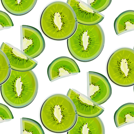 Kiwi watercolor pattern. Modern exotic cover with green fruit. Fashion eat illustration. Kiwi tropical slices, natural elementsの写真素材