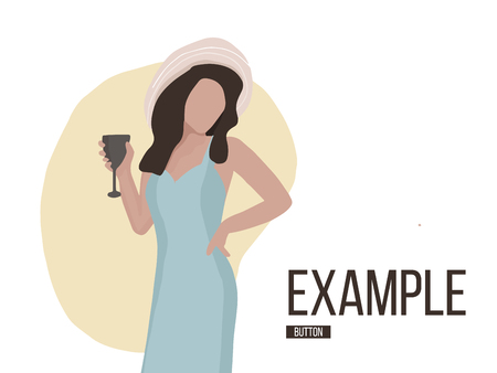 Girl drinking wine flat consept. Casual weekend illustration. Beautiful woman with glass of wine joy clipart.  Happy cartoon friday artの写真素材