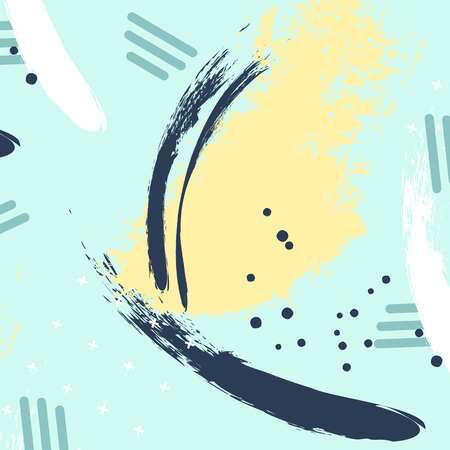 Geometric pastel blue yellow navy shape. Dynamic watercolor paint background. Brush stroke contemporary  texture. Summer banner templateのイラスト素材