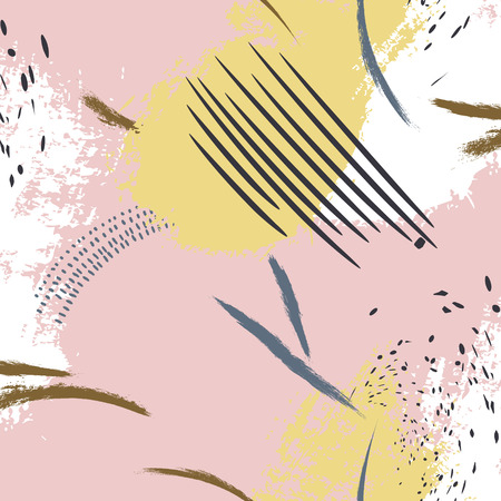 Creative geometric colorful background with patterns pink yellow gold blue. Decoration Collage. Design for prints, posters, cards, etc. Vector.の写真素材