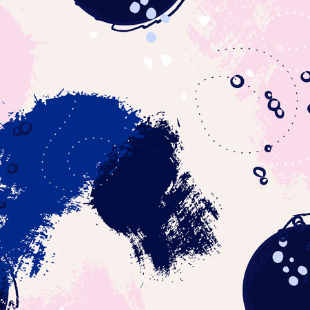 Brushstroke navy blue hand drawn pattern. Abstract violet navy creative templates, cards, color covers set. Geometric design, liquids, shapes. Trendy vector textureのイラスト素材