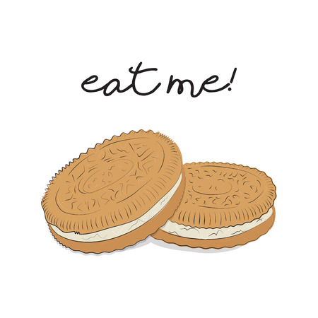 Brown cookie illustration. Food vector background.  Biscuit background Homemade traditional crumb cakes.  Cafe posterのイラスト素材
