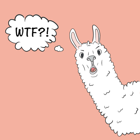Cool Alpaca illustration with WTF typography slogan for t-shirt and other uses. Vector cartoon funny charcter with text speech bubble. Comic animal fashion tee symbol .のイラスト素材