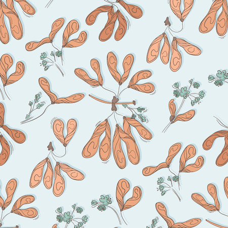 Autumn maple floral bloom and foliage leaves pattern. Natural plant illustration. Garphic pastel background.  Season flower fall surface textureのイラスト素材
