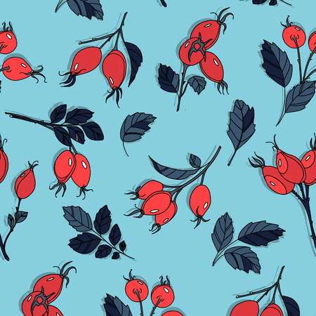 Beautiful floral viburnum red berries and navy leaves pattern. Watercolor holiday berry contrast textile. Floral natural  decoration print.  Botanical backgroundの写真素材