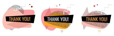 Vector thank you banners. Fluid shapes with flow elements. Modern graphic banners. Abstract memphis geometric templates. Template for the design of a logo, flyer or presentation. EPS 10.のイラスト素材