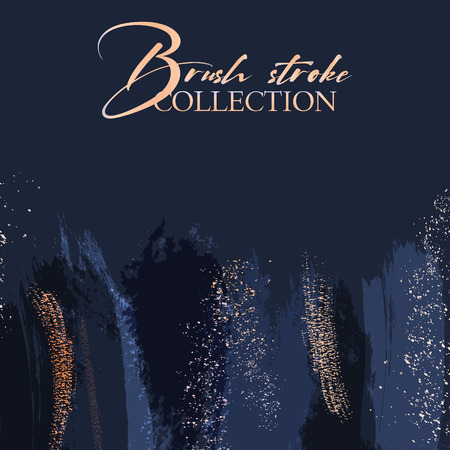Abstract blue navy decoration. Glitter golden brush strokes with textured elements. Beautiful greeting card decoration. Contrast holiday templateのイラスト素材