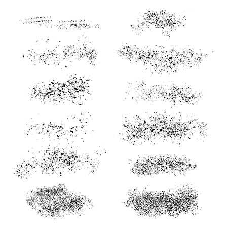 Splatter glitter brush strokes, good for glitter gold, silver, rose tetures. Artsitic texture set of black brush strokes on a white backgroundのイラスト素材