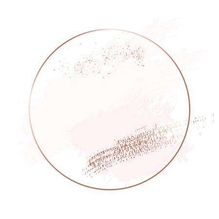 Vector hand-drawn rose  brush strokes with glitter foil sparkles in circle frame decoration. Holiday luxury invitation design, logo sketch .のイラスト素材