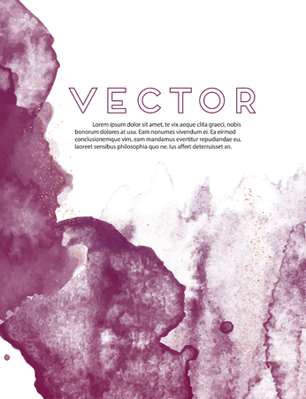 Dark violet watercolor grunge texture. Abstract fluid liquid ink poster. Hand-drawn elements dynamic splash on white background. Grunge ink blot and dropのイラスト素材
