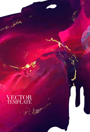 Vector modern alcohol ink red, pink, dark violet colors. Dynamic liquid flow. Creative decoration. Plastic texture ink artwork .のイラスト素材