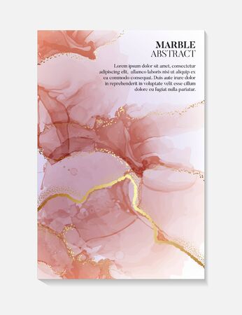 Alcohol ink  vector art, Watercolor liquid flow red rust gold splashes. Abstract acrylic brochure, business card template poster advertising design. Modern art.のイラスト素材
