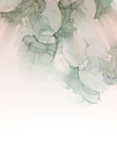 Pastel blue paint with gold marble ink, watercolor vector design. Dynamic water color creative print, modern  ocean oriental art, trendy 
 artistic waves.のイラスト素材