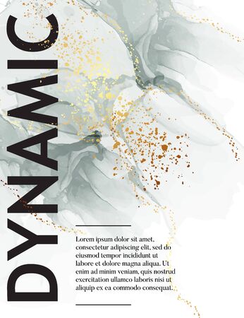 Dynamic blanded liquid art, watercolor abstract marble design in blue color. Trendy earthy vibes with gold foil minimalist poster. Classic palette vector.のイラスト素材