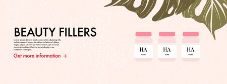 Medical beauty injection, hyaluronic acid, vitamin filler, volume booster, collagen syringe art. Cosmetic procedure advertising. Skin care threatment design in vector, flat social media illustration.のイラスト素材
