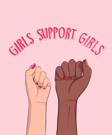 Girls support, woman anti racist power quote, feminist slogan.  Solidarity movement. Stop Racism, xenophobia, discrimination,  intolerance vector concept. Equality unity.のイラスト素材