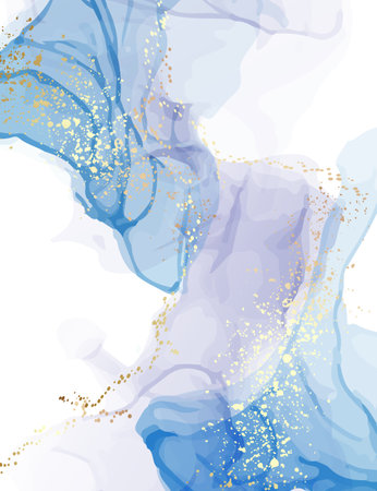 Marble blue watercolor pattern, deep sea color design. Creative gold turquoise alcohol ink  spalsh. Artistic background.のイラスト素材