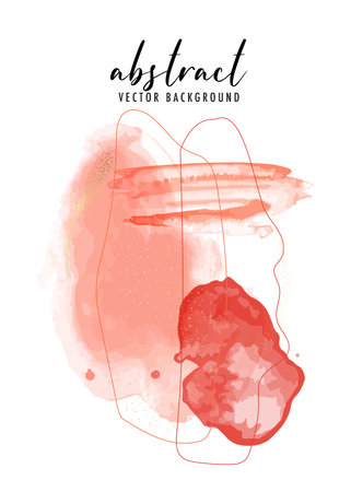 Abstract minimalist watercolor splashes, resin art alcohol ink minimal composition. Vector poster, digital template, nordic frame in red pink colors,  canvas vintage art.のイラスト素材