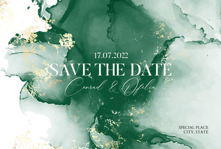 Natural deep green abstract watercolor art. Marbled oainiting Emerald Tender background.  Marble texture, resin alcohol ink flow  in vector.のイラスト素材