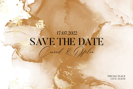 Alcohol ink neutral marble abstract watercolor save the date card design. Painting ink background. Fluid resin pattern. Perfect for headline, brochure, decoration, invitation. Vector.のイラスト素材
