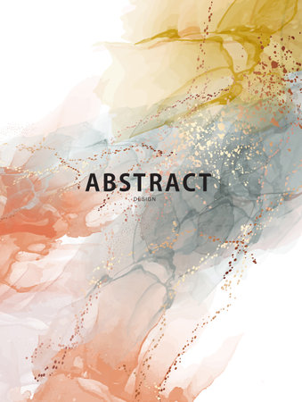 Watercolor abstract vector orange yellow texture, yellow gold  pattern. Digital paper liquid splash background, Water color stain paint drip, in grey orange drop ink space.のイラスト素材