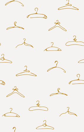 Shop outlet boutique design. Retail hangers seamless illustration, geometric repeat pattern, discount wrapping paper, branding elements, fashion consumer art.のイラスト素材