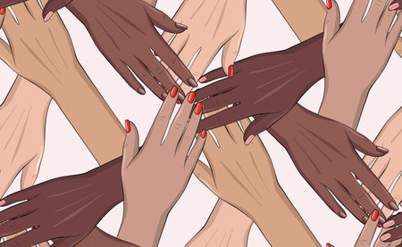 Black Lives Matter (BLM) woman power background graphic seamless pattern illustration. People movement against racism, protest banners and posters about Human Right of Black People, solidarityのイラスト素材