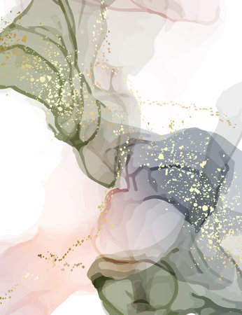 Marble acrylic ink, watercolor liquid flow  Green blue ink transparent background.  Bright digital painting background, blot abstract texture shapes. nature design .のイラスト素材