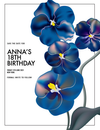 Watercolor pansy flower wedding card template. Navy garden pansy with yellow floral mix,custom template, editable design save the date, and RSVP Ceremony kit. Bridal ssentials, birthday announcement.のイラスト素材