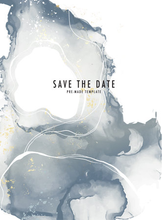 Abstract watercolor save the date vector template. Wedding invitation minimalist art shape, alcohol ink flyer. Summer promotion, beauty template, trendy banner, wall art, poster 2021 design .のイラスト素材