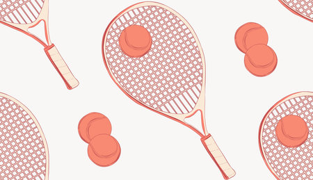 Tennis sport  pattern background with ball racket seamless vector. Athletic outdoor illustration, flat game graphic repeate texture, colorful fabric.のイラスト素材