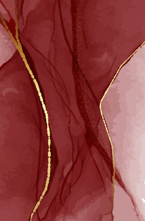 Resin art, dark red marsala abstract background. Elegant boho rustic decoration, liquid flow, watercolor fine art in vectorのイラスト素材