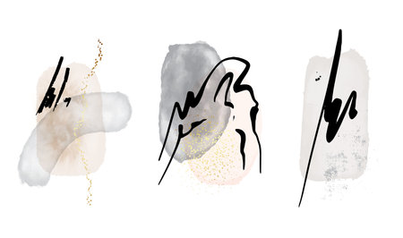 Watercolor asbtract texture, minimal design shapes in grey beige. Pastel social media Story cover, wallpaper disegn, arrangement, shapes, vectorのイラスト素材