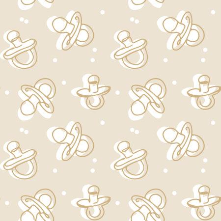 Soother nursery baby seamless pattern, kids toy drawing, repeat texture scandinavian cartoon desgin vector  illustration print, white neautral scandinavian art, childish design.のイラスト素材