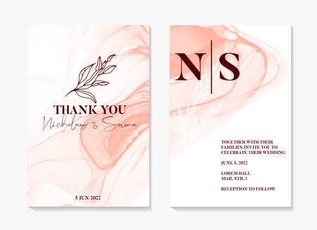 Watercolor wedding invitation. abstract painting shapes , pink rustic boho invitation template, floral frame. Elegant floral save the date card, rsvp invite in vectorのイラスト素材